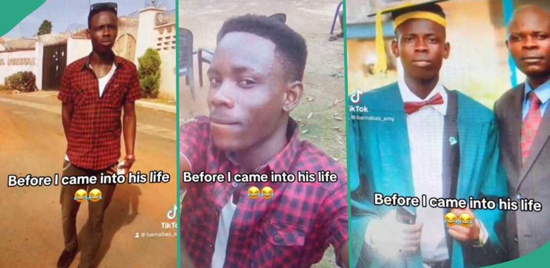 Lady shows her boyfriend's transformation after she came into his life Lady shows her boyfriend's transformation after she came into his life