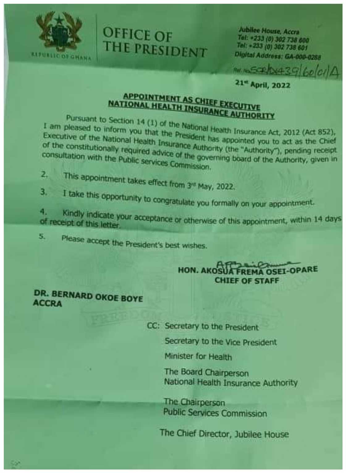 Okoe Boye appointment to NHIA Okoe Boye appointment to NHIA