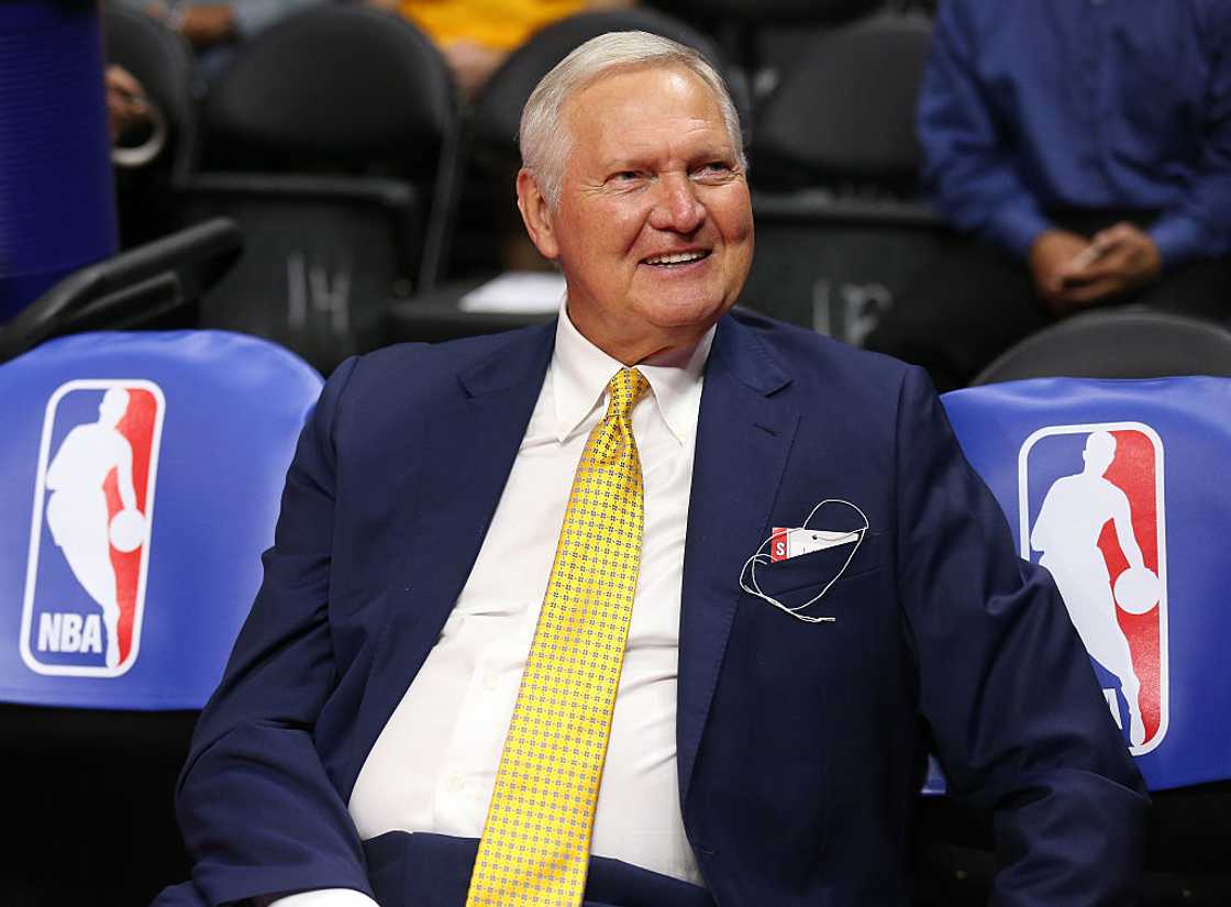 Jerry West in a blue suit Jerry West in a blue suit