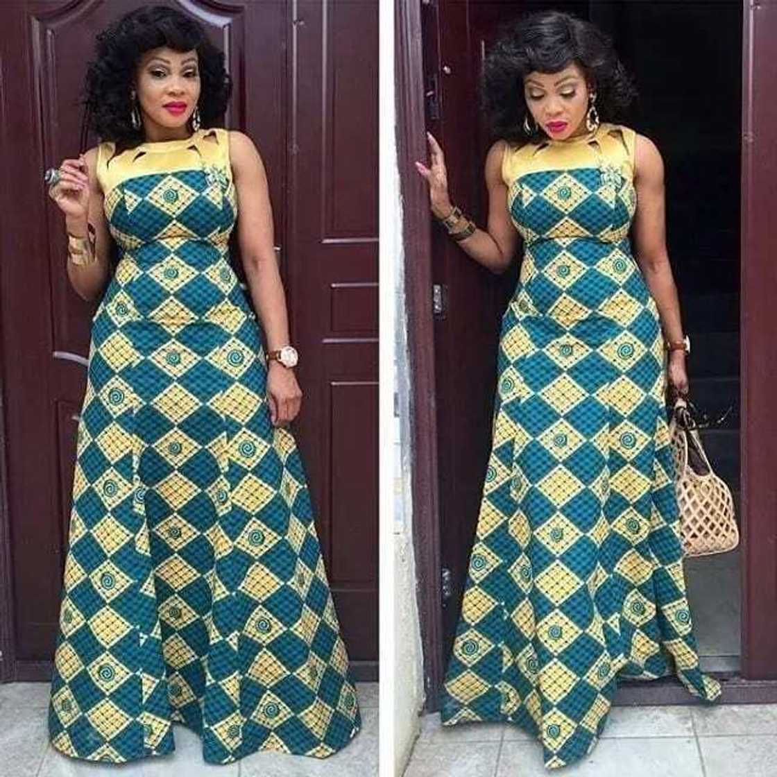 Long dress styles with African print 2020 photos YEN.COM.GH