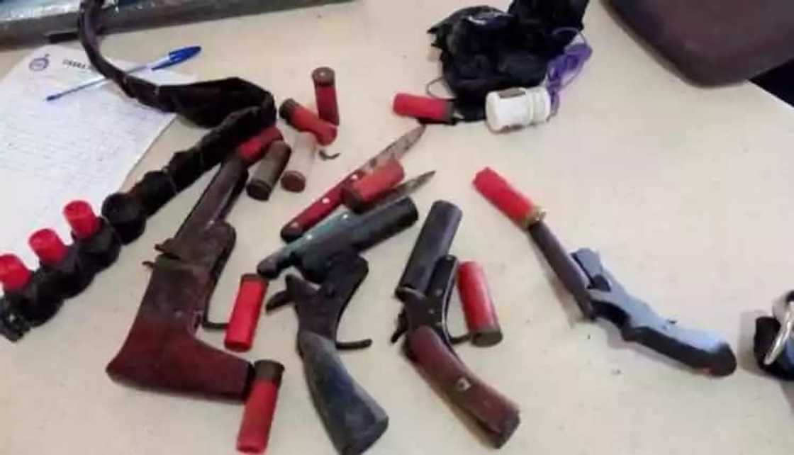 Weapons on a table Weapons on a table