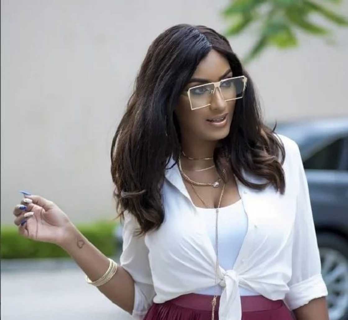 Juliet Ibrahim wearing a sunglasses and a white top