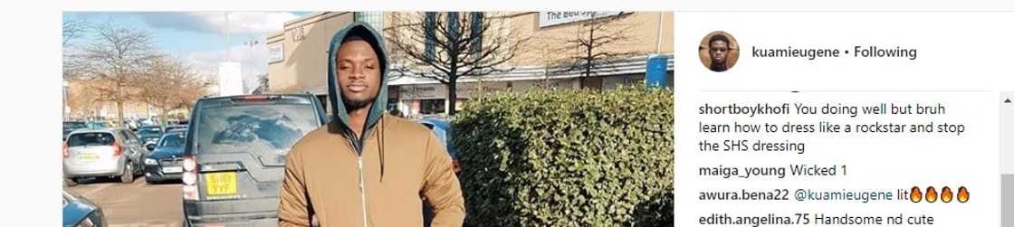 The social media user's post about Kuami Eugene's dressing The social media user's post about Kuami Eugene's dressing