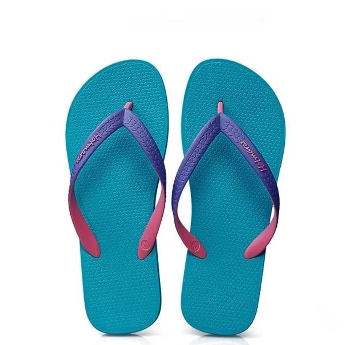 A pair of light blue flipflops