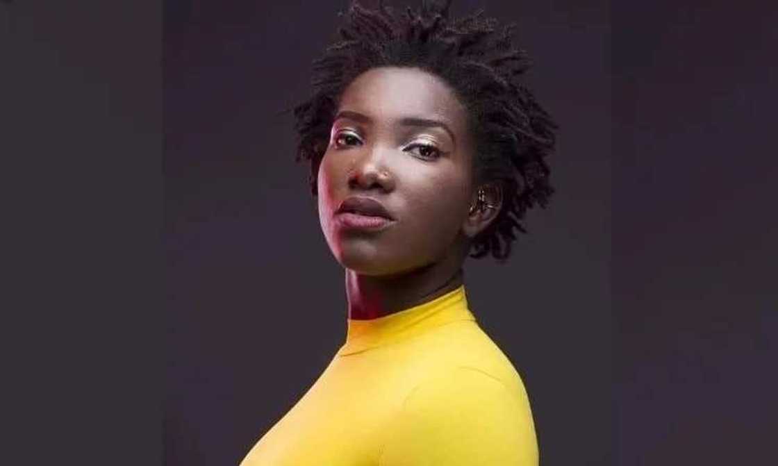 Ebony with eyes closed and a wide smile Ebony with eyes closed and a wide smile