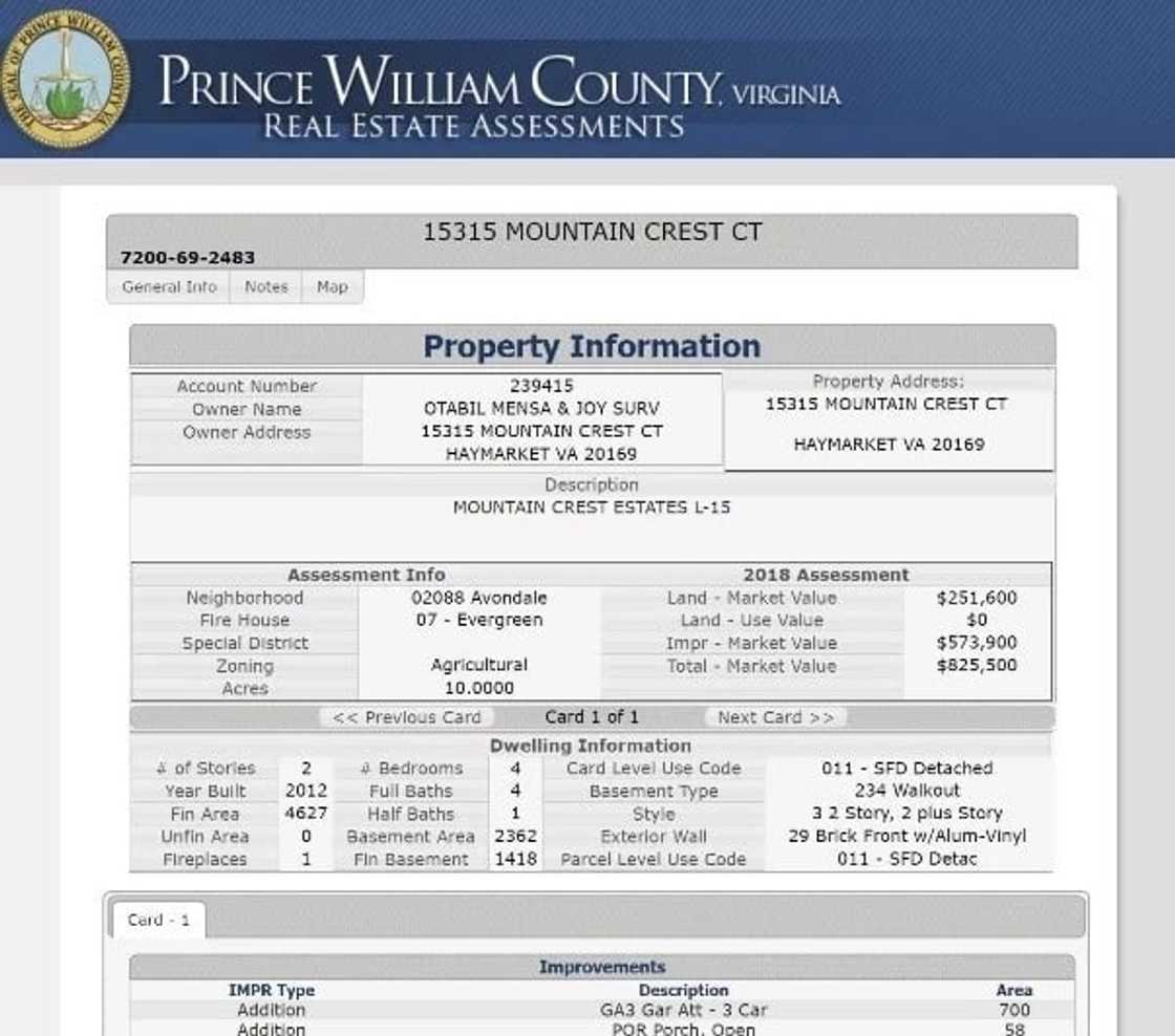 A photo showing property information