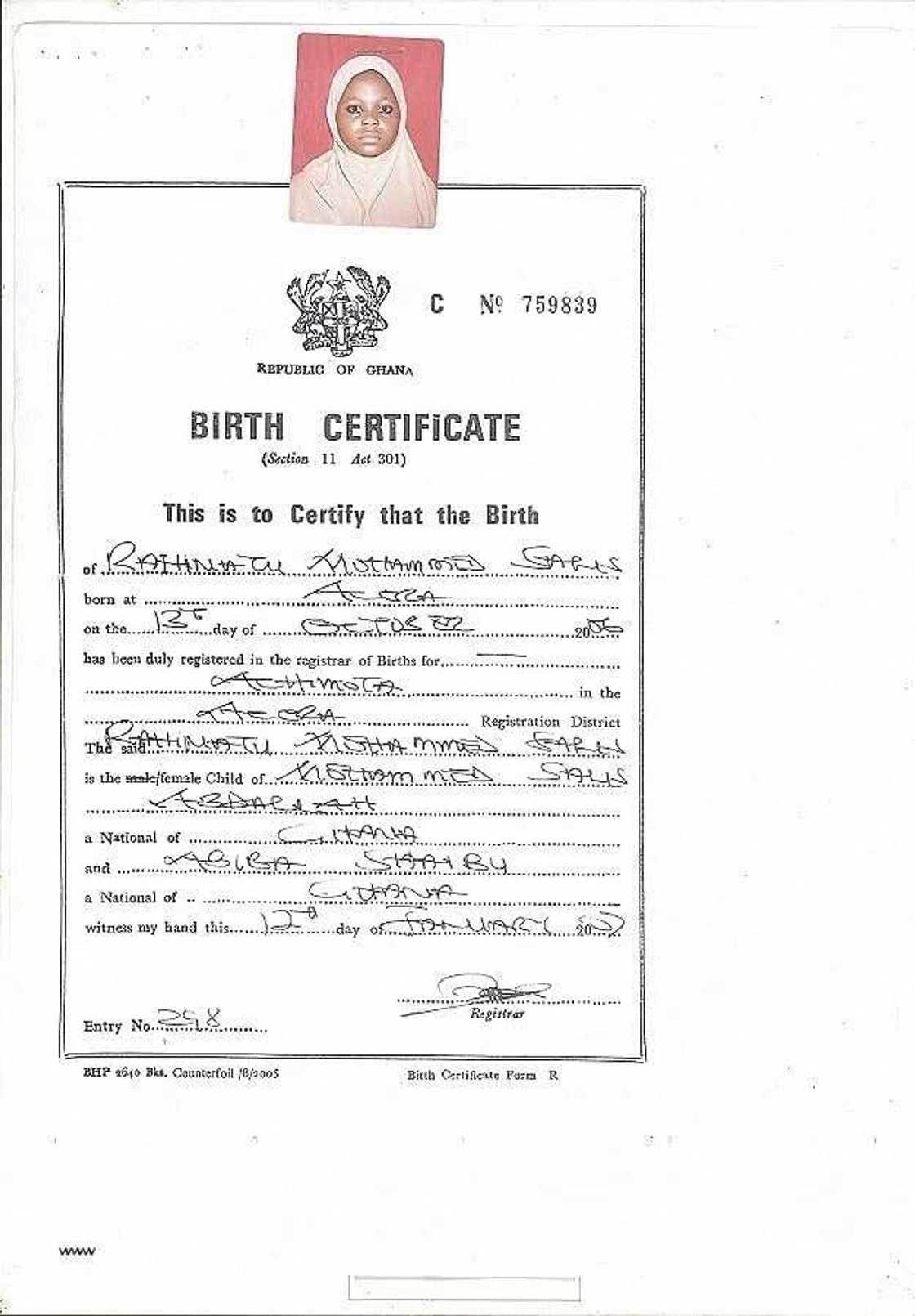 Biometric birth certificate in Ghana