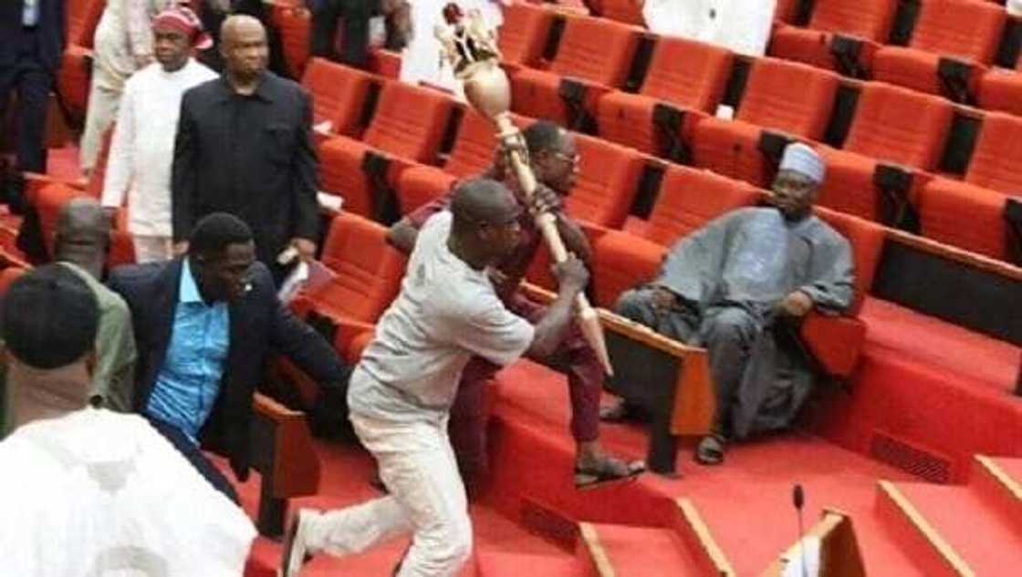 Armed men storm Nigeria's senate, stealing mace Armed men storm Nigeria's senate, stealing mace