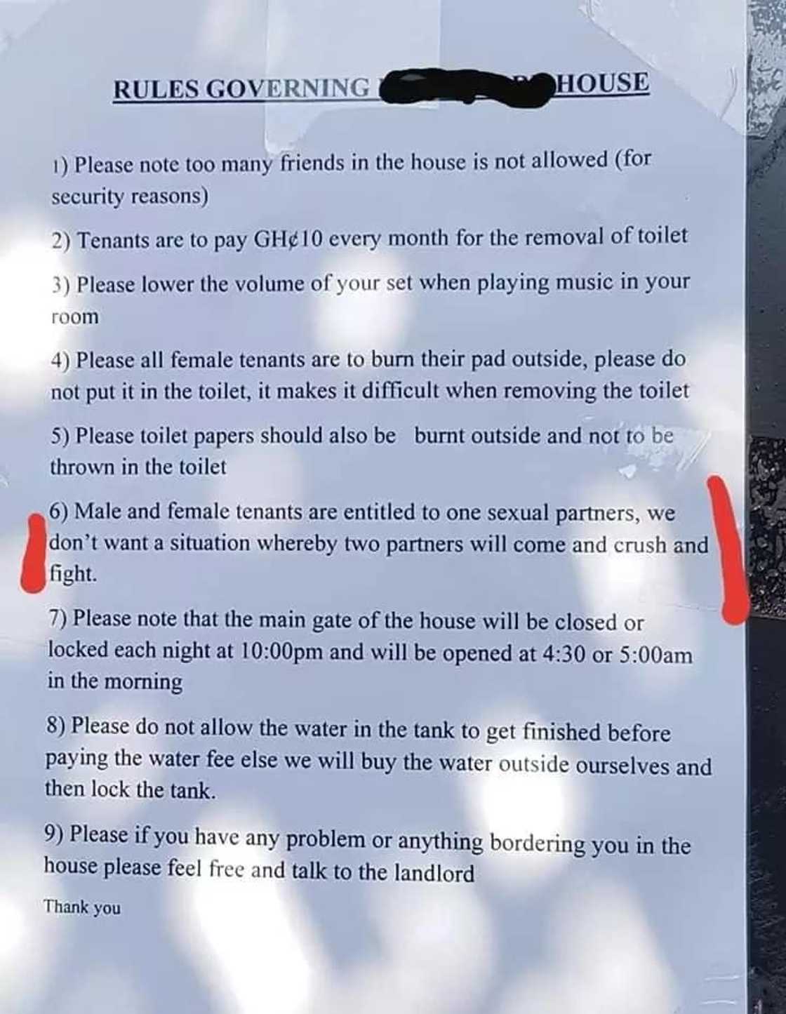 Landlord spells out rules and regulations for living in his house Landlord spells out rules and regulations for living in his house