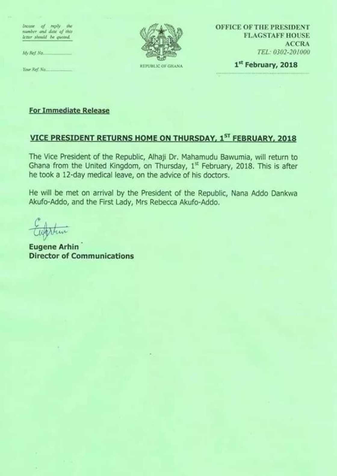 Bawumia returns home today Bawumia returns home today