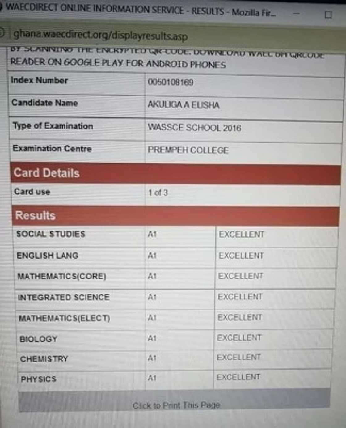 Ghanaian Elisha Akuliga gets 8 straight 'A's in WASSCE 2016 Ghanaian Elisha Akuliga gets 8 straight 'A's in WASSCE 2016