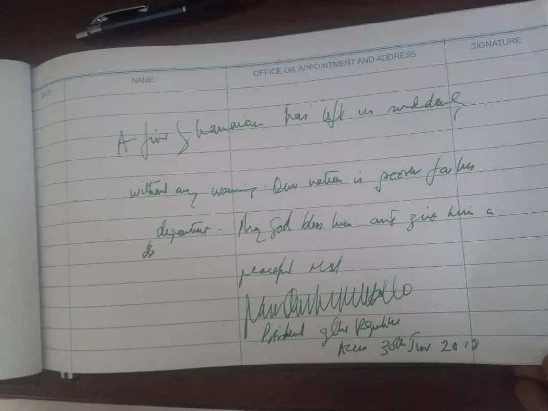 Nana Addo's handwriting clearly seen in his tribute to Amissah-Arthur