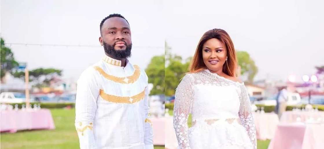 Maxwell Mensah and Nana Ama McBrown wearing white