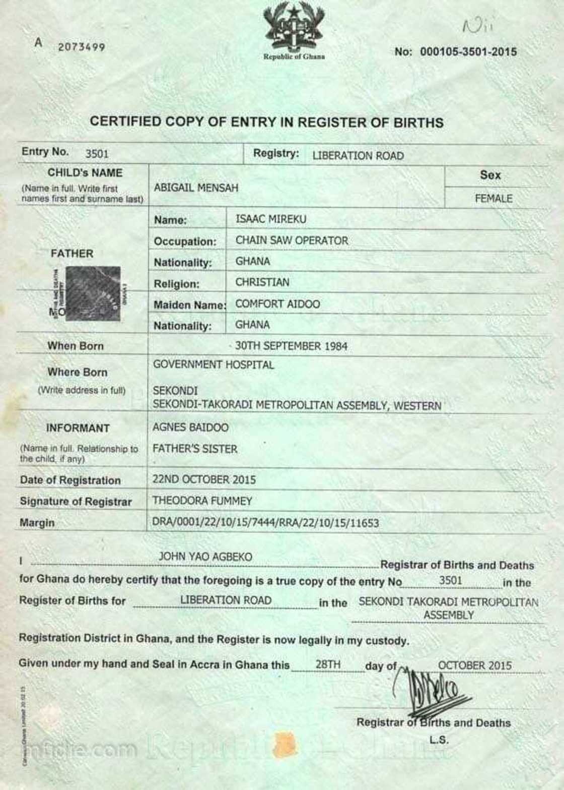 birth certificate in Ghana