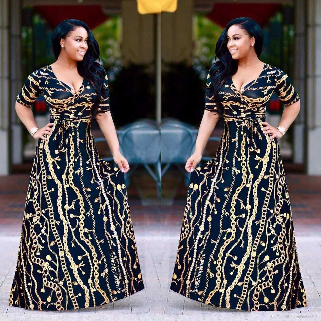 Long dress styles with African print 2020 photos YEN.COM.GH