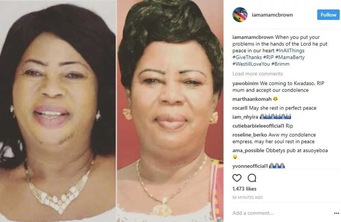 Nana Ama McBrown shares photo of deceased "mum" on social media