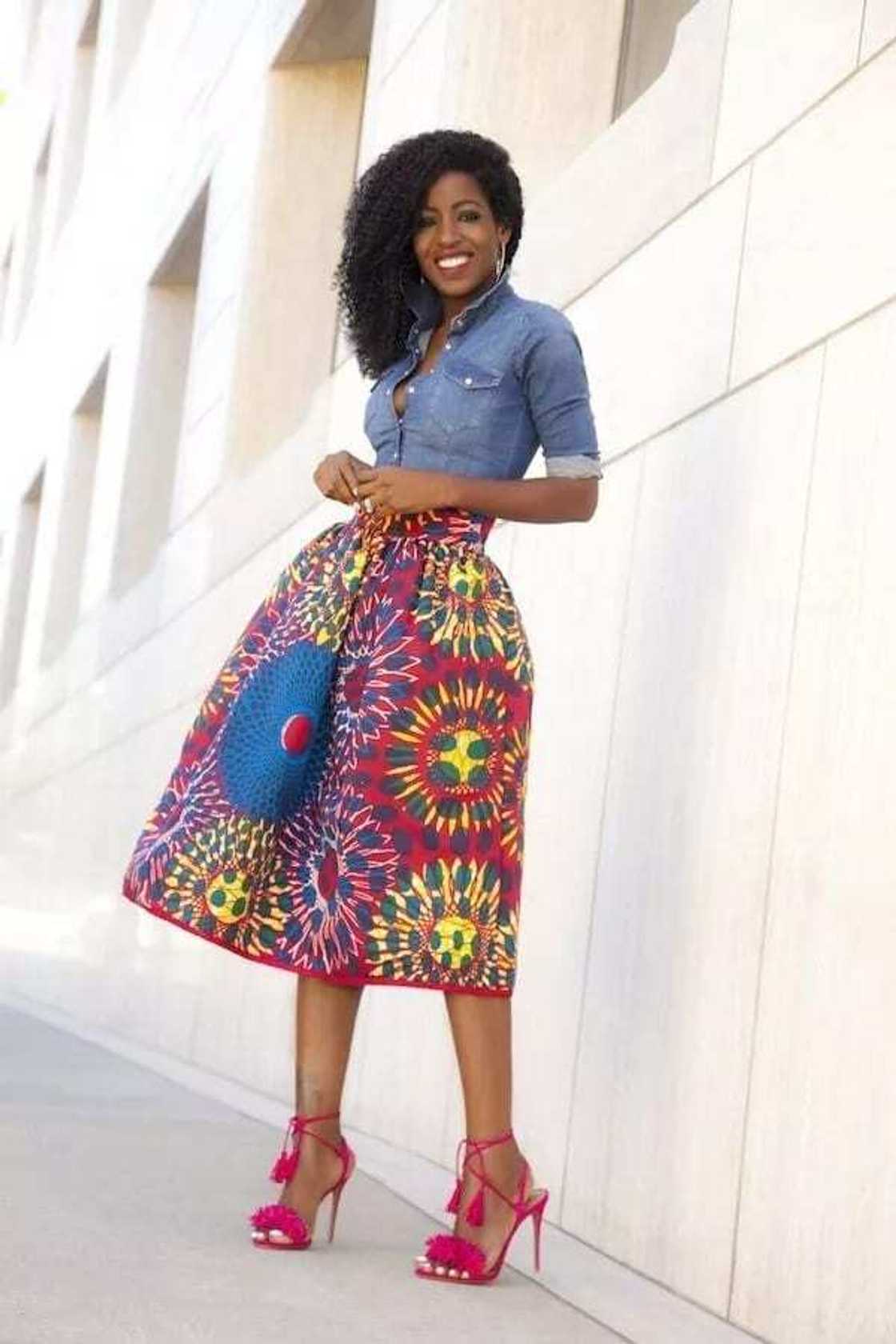 african print flared skirts