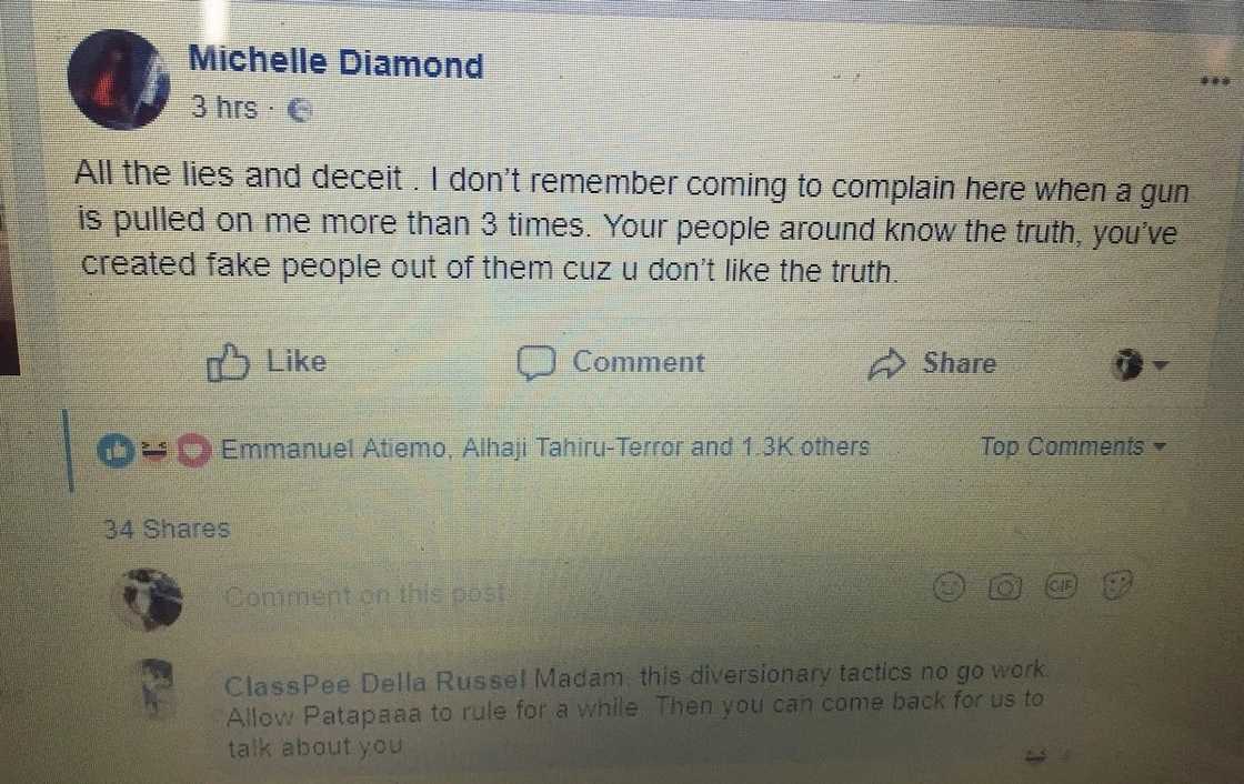 A screenshot of Shatta Michy's post which she has deleted from Facebook A screenshot of Shatta Michy's post which she has deleted from Facebook