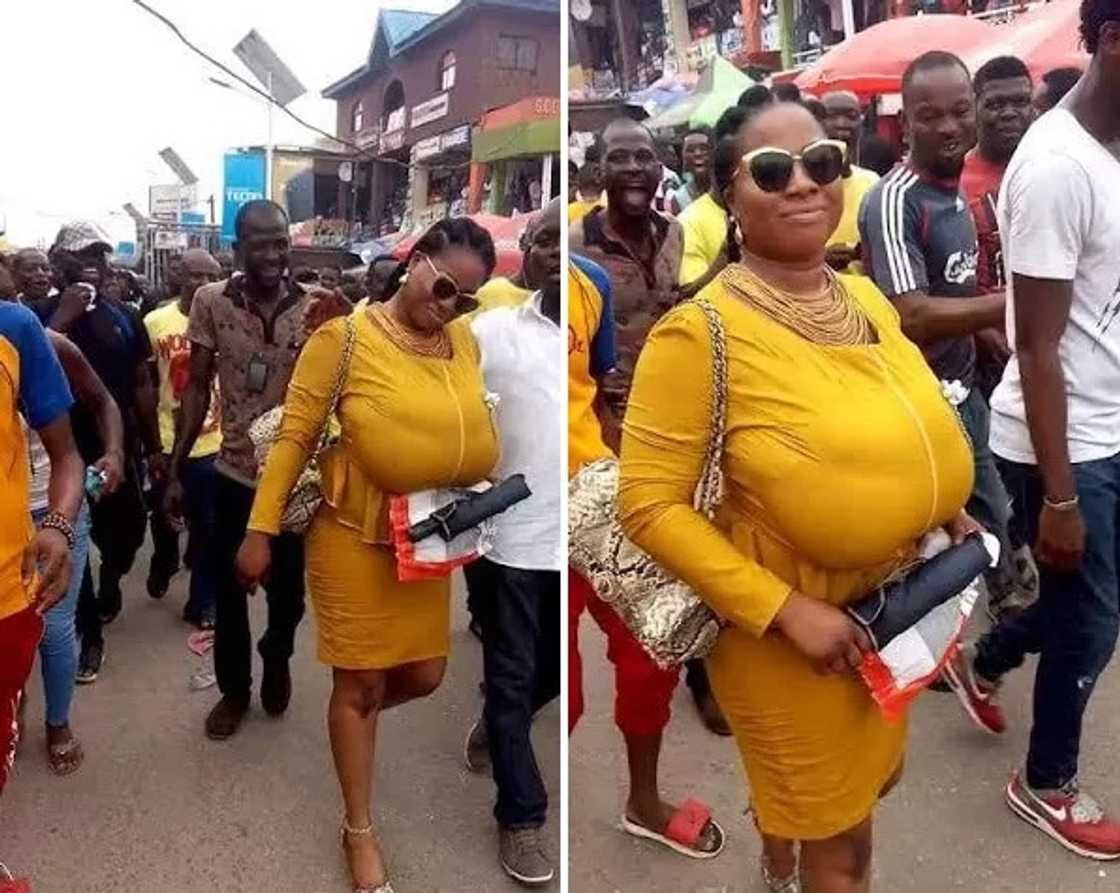 Big-breasted woman captivates men in Lagos