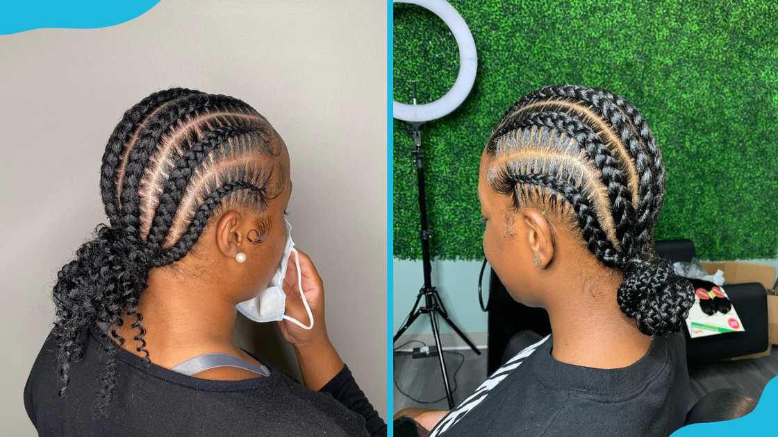 Six cornrows into bun