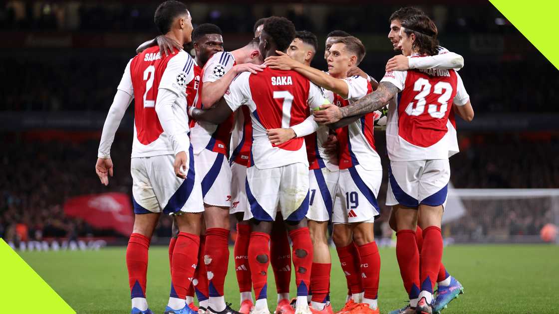 Bukayo Saka received warmth from his teammates after he doubled Arsenal's lead against PSG in the Champions League. Bukayo Saka received warmth from his teammates after he doubled Arsenal's lead against PSG in the Champions League.