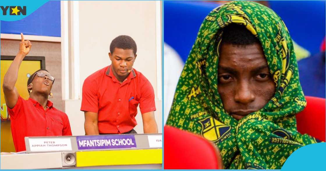 A photo of the Mfantsipim NSWQ contestants and a student of Prempeh College.