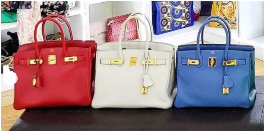 A photo of Linda Ikeji's 3 Hermes bags.