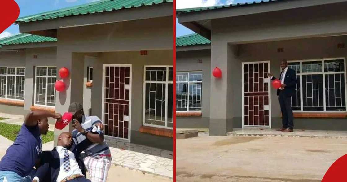 A Kalenjin man from Moiben faints after his wife surprises him with house. A Kalenjin man from Moiben faints after his wife surprises him with house.