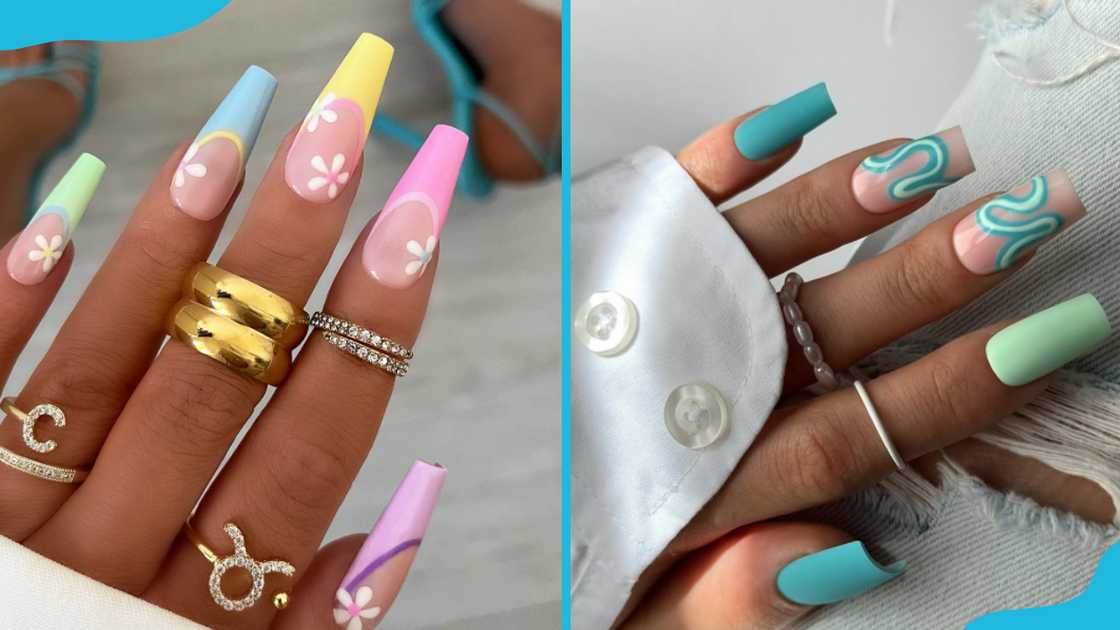 Medium-length pastel coffin nails Medium-length pastel coffin nails