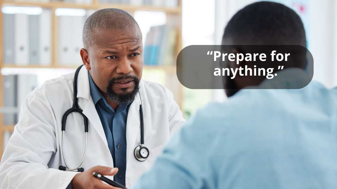 A medical doctor talking to a patient about his results. A medical doctor talking to a patient about his results.