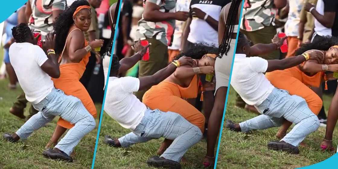 Man with strong knees at a party Man with strong knees at a party