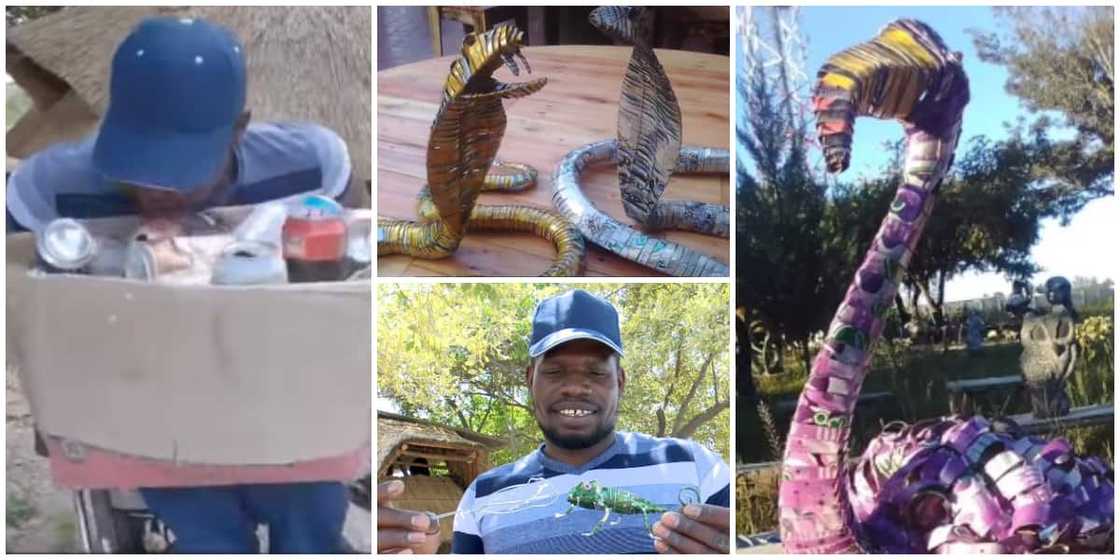 Creative disabled man stuns the internet with awesome artworks he made from beer can wastes, has sold one for GHc 4.6k