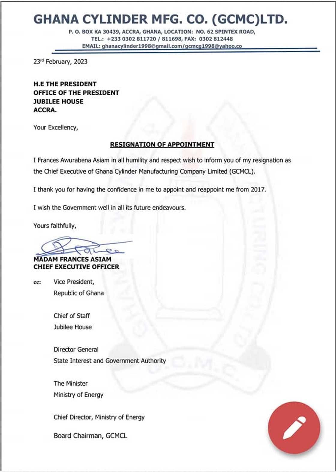 Frances Asiam resigned on Friday, February 24, 2023. Frances Asiam resigned on Friday, February 24, 2023.