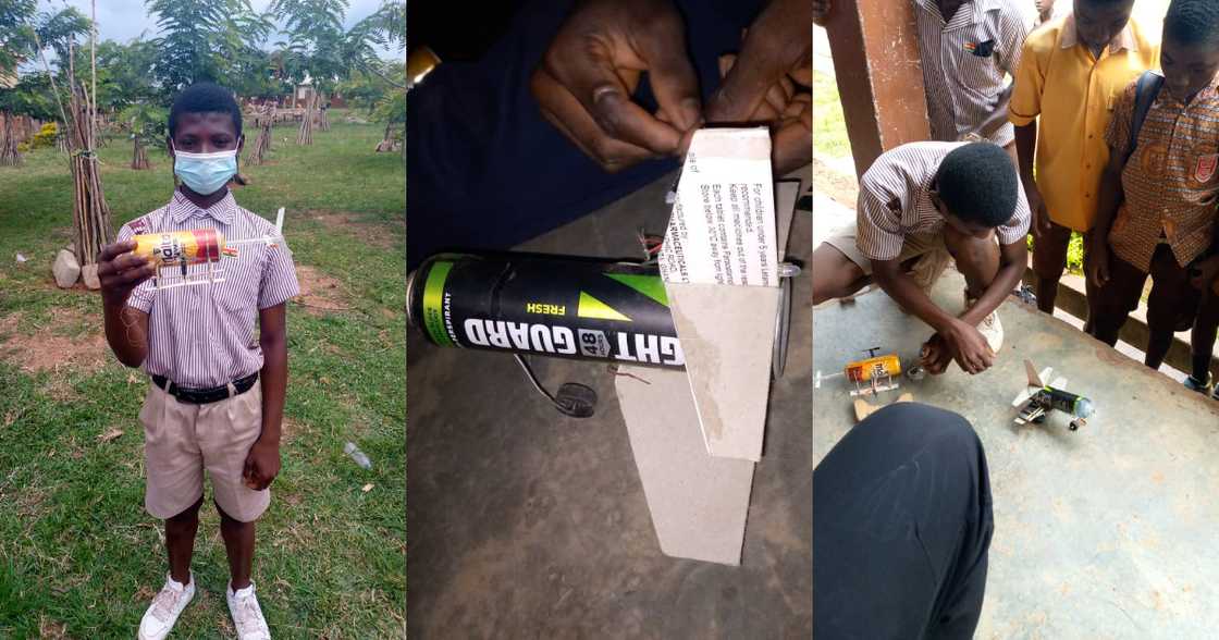 Ghana's got talent: JHS student Atta Gad builds flying plane with can of malt Ghana's got talent: JHS student Atta Gad builds flying plane with can of malt