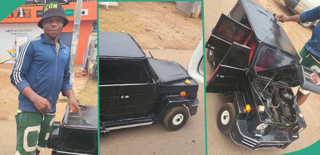 Nigerian man and his mini G-Wagon prototype. Nigerian man and his mini G-Wagon prototype.