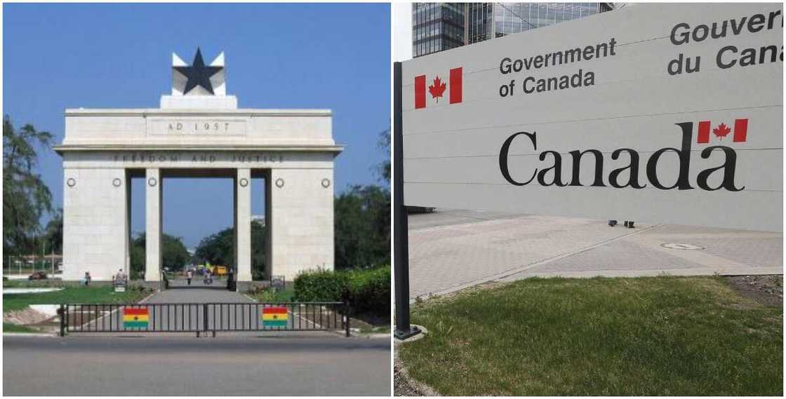 Ghana flag and Canadian embassy Ghana flag and Canadian embassy