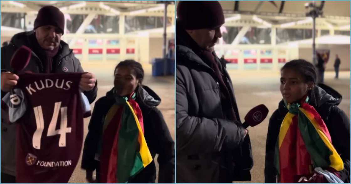 Photo of West Ham fan and an interviewer Photo of West Ham fan and an interviewer
