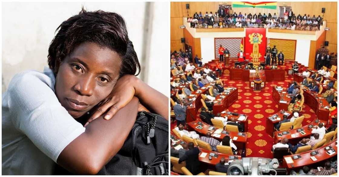 Photo of Ghana parliament and lady looking sad Photo of Ghana parliament and lady looking sad