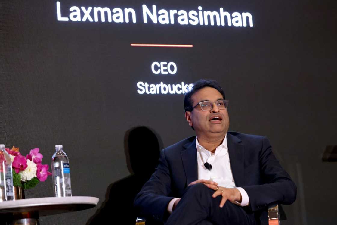 Starbucks CEO Laxman Narasimhan said a company turnaround was on track as the coffee chain reported lower profits