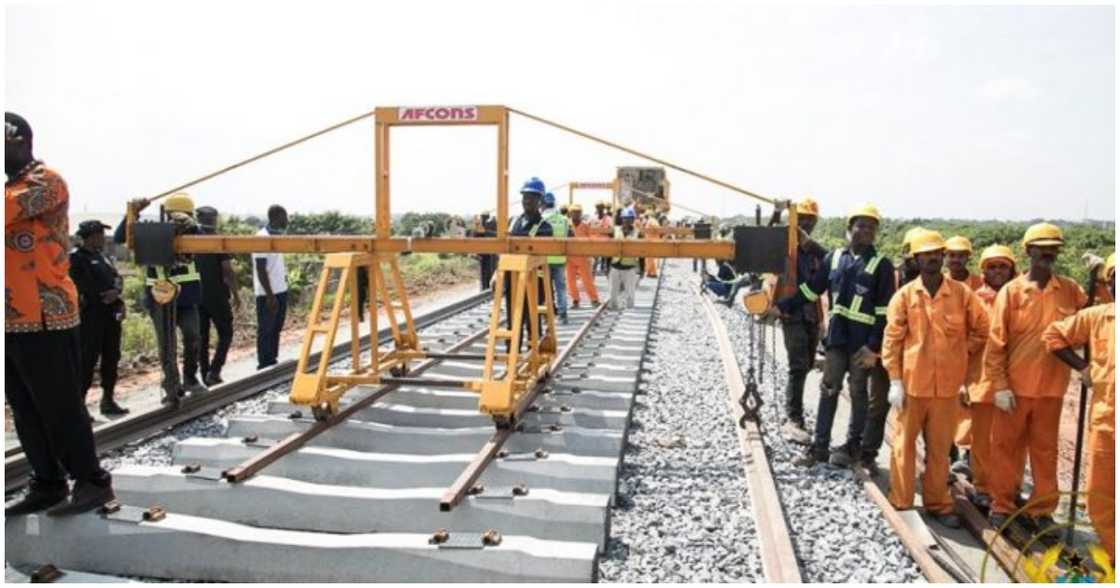 Workers at the Tema-Mpakadan railway project