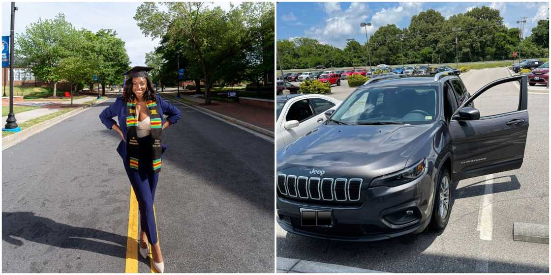 Joy as lady celebrates finishing from US school, buying a new car and getting appointed as Amazon manager in 1 year Joy as lady celebrates finishing from US school, buying a new car and getting appointed as Amazon manager in 1 year