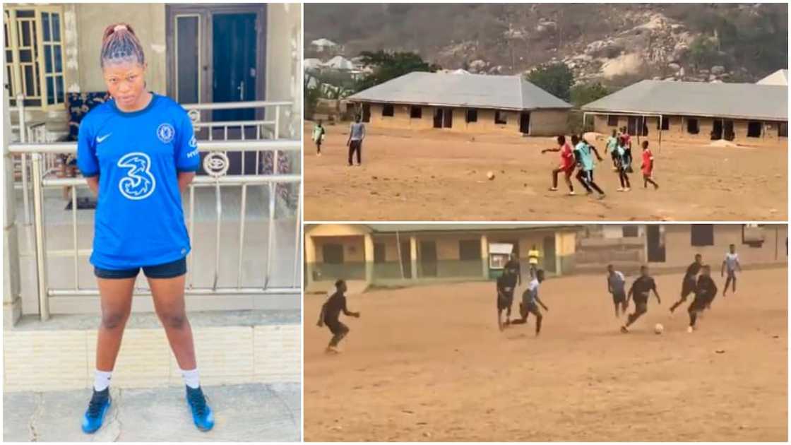 Sign her already: Reactions as Nigerian lady dribbles men on football pitch in viral video Sign her already: Reactions as Nigerian lady dribbles men on football pitch in viral video