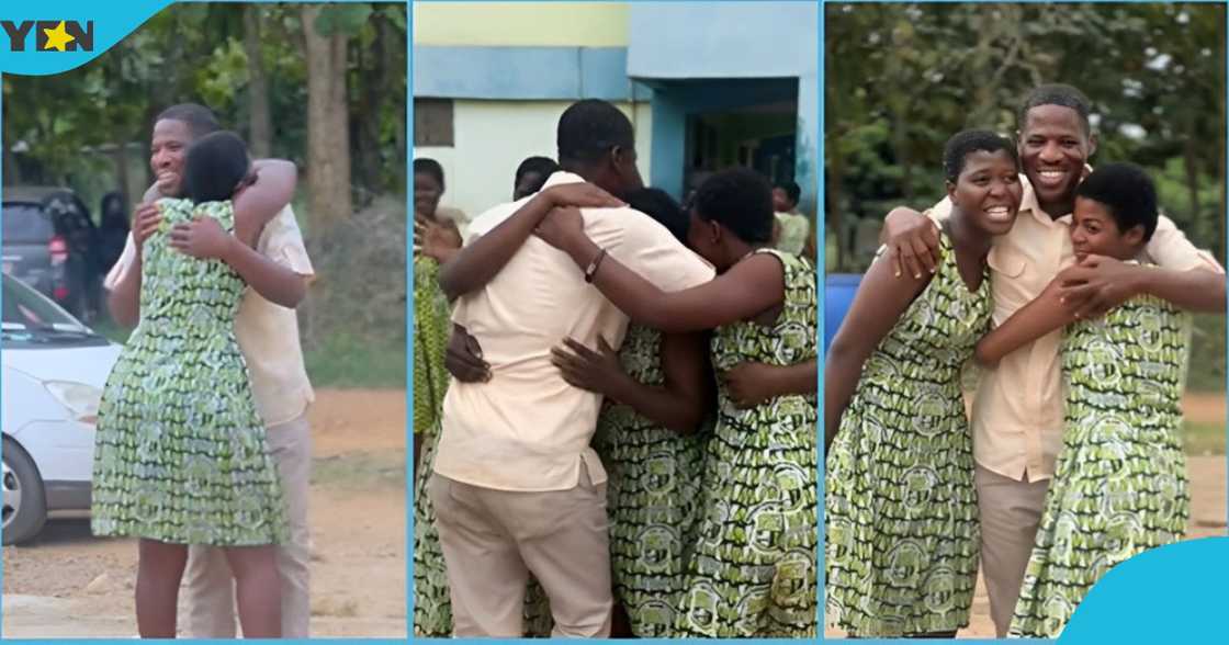 Photo of a Ghanaian teacher at Achiase SHS interacting with his students after the WASSCE.