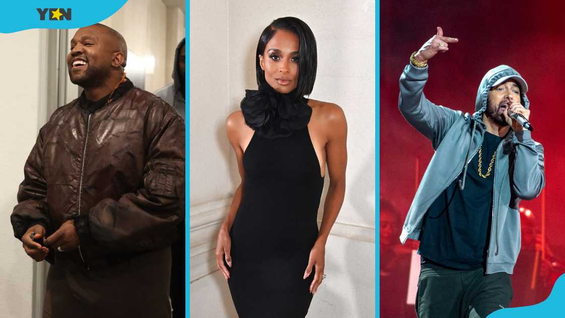 Kanye West (L), Ciara (M), and Eminem (R) are among the artists who have sung songs about working hard. Kanye West (L), Ciara (M), and Eminem (R) are among the artists who have sung songs about working hard.