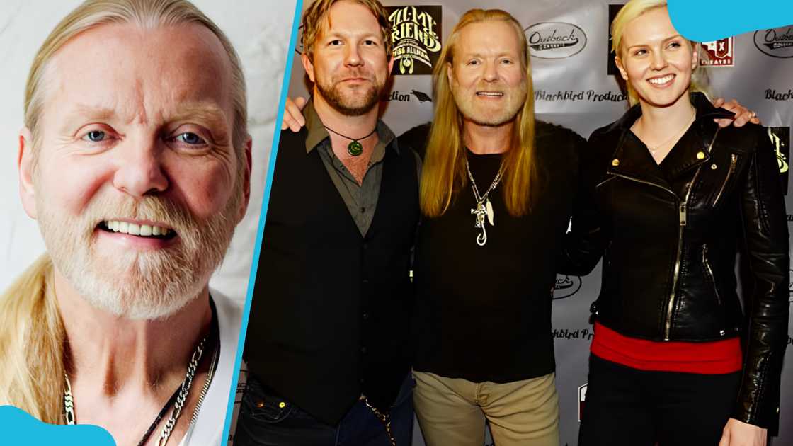 Gregg Allman smiling as he looks at the camera (L). Gregg Allman with his son Devon and daughter Delilah (R). Gregg Allman smiling as he looks at the camera (L). Gregg Allman with his son Devon and daughter Delilah (R).