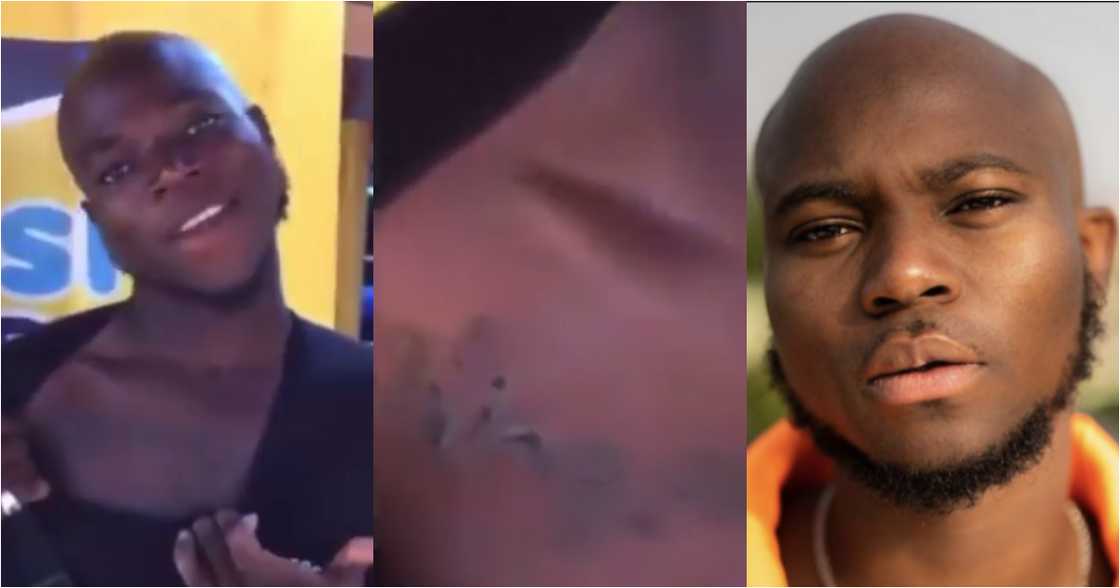 Diehard fan of King Promise tattoo's his name on his body, flaunts it in video