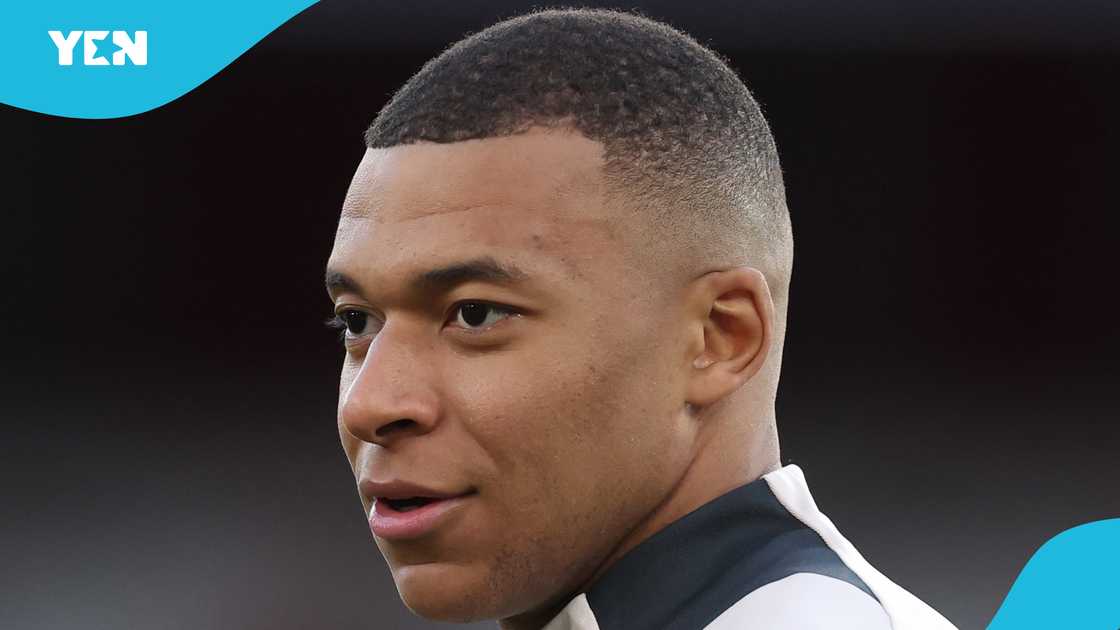 Kylian Mbappe of Real Madrid looks on during a training session ahead of their UEFA Champions League 2024/25 quarter final first leg match at Emirates Stadium on April 07, 2025 Kylian Mbappe of Real Madrid looks on during a training session ahead of their UEFA Champions League 2024/25 quarter final first leg match at Emirates Stadium on April 07, 2025
