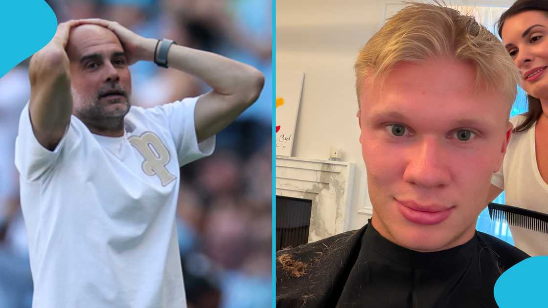 Pep Guardiola Reacts to Erling Haaland's Dramatic Hair Transformation: Video