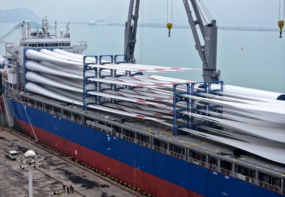 A ship loaded with wind turbine parts made by the Goldwind company is seen at Lianyungang port, in China’s eastern Jiangsu province. China-US trade tensions have been on a rollercoaster ride in 2025, with both sides slapping escalating tariffs on each other A ship loaded with wind turbine parts made by the Goldwind company is seen at Lianyungang port, in China’s eastern Jiangsu province. China-US trade tensions have been on a rollercoaster ride in 2025, with both sides slapping escalating tariffs on each other