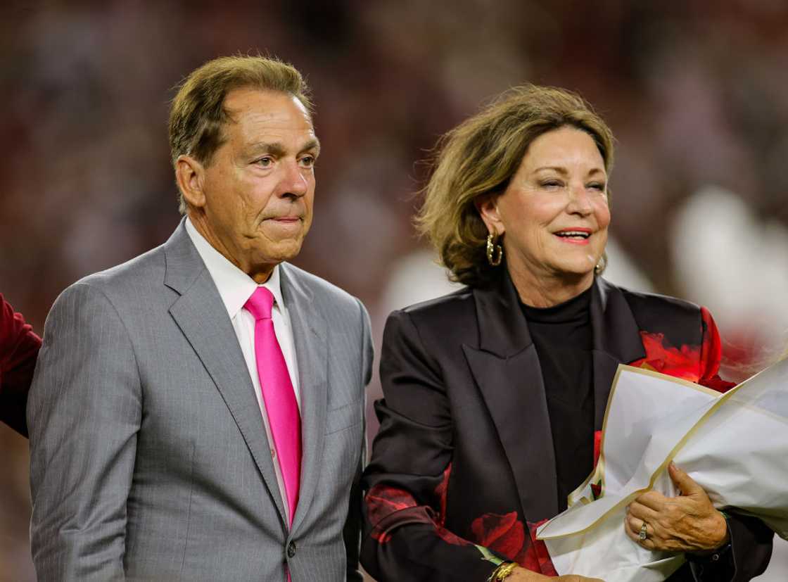 Nick Saban and his wife, Terry posing for a photo Nick Saban and his wife, Terry posing for a photo